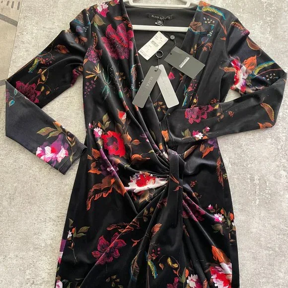 Black Halo | Dresses | Black Halo Floral Velvet Long Sleeve Dress Size 6 |  Poshmark